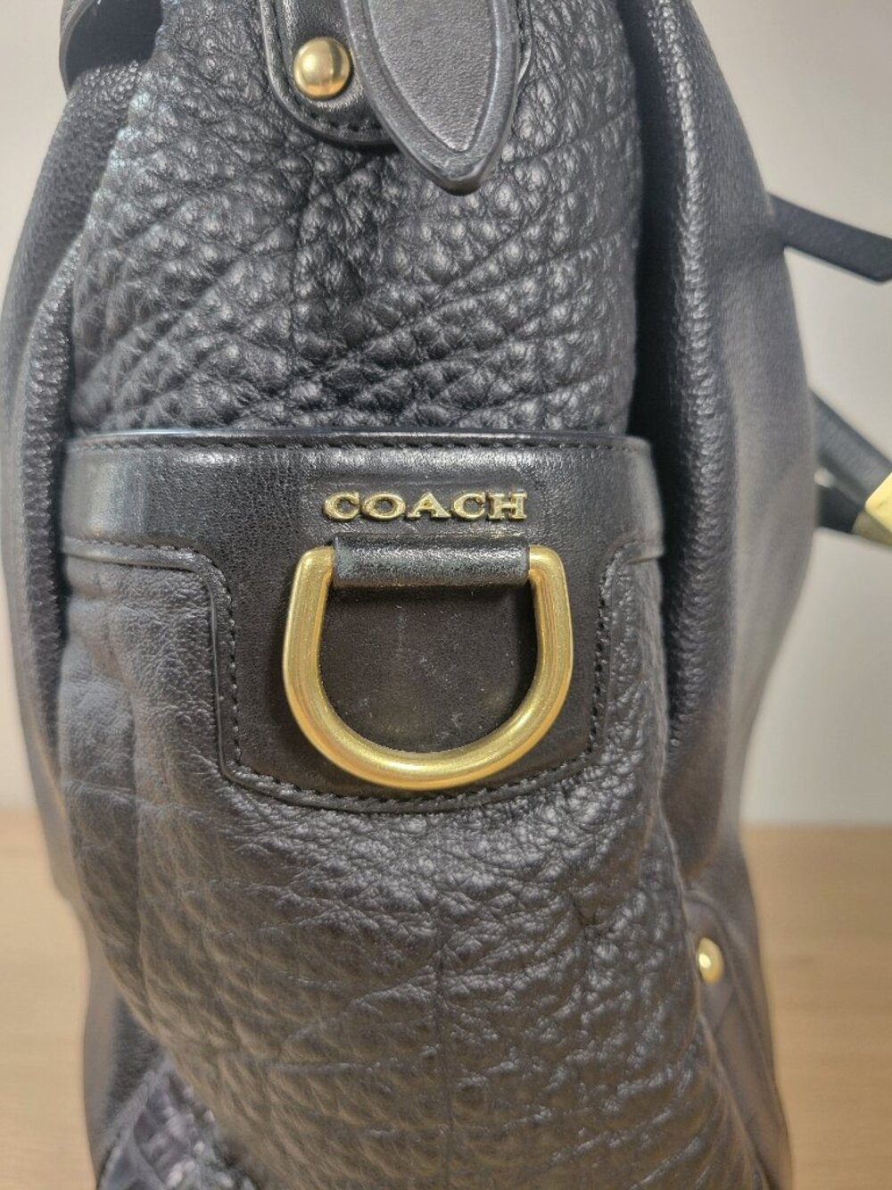 Coach Black Pebbled Leather Shoulder Bag | Gold Hardware | Classic Hobo Style - Picture 7 of 14